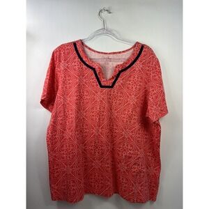 Coral Bay Classic T-Shirt Women's Size XL Orange Print Short Sleeves
